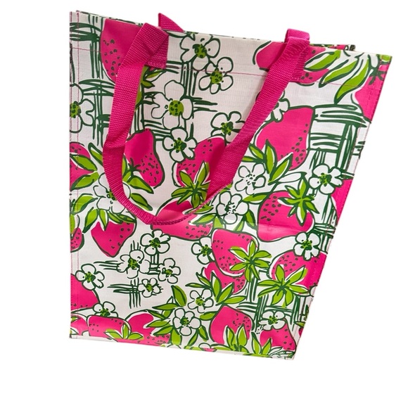 Lilly Pulitzer Pink and Green Strawberry Large Reusable Shopping Bag - Picture 4 of 11